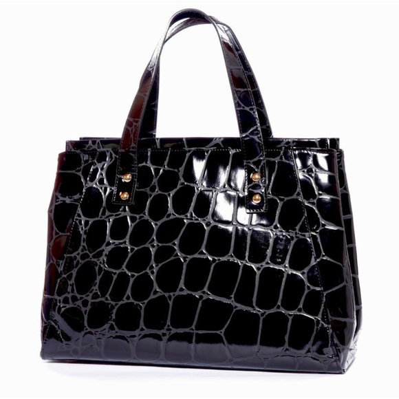 Tima Black Crocodile Italian Leather HandBag - Picture 2 of 7